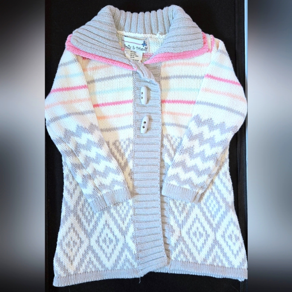 Cozy Gray and Pink Toddler Cardigan 18 Months